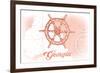 Georgia - Ship Wheel - Coral - Coastal Icon-Lantern Press-Framed Premium Giclee Print