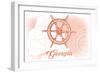 Georgia - Ship Wheel - Coral - Coastal Icon-Lantern Press-Framed Art Print