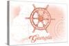 Georgia - Ship Wheel - Coral - Coastal Icon-Lantern Press-Stretched Canvas