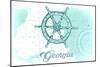 Georgia - Ship Wheel - Teal - Coastal Icon-Lantern Press-Mounted Art Print