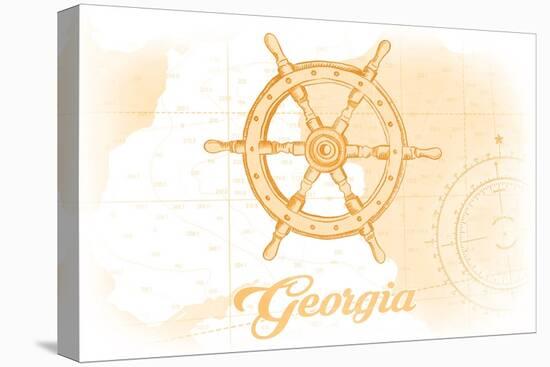 Georgia - Ship Wheel - Yellow - Coastal Icon-Lantern Press-Stretched Canvas