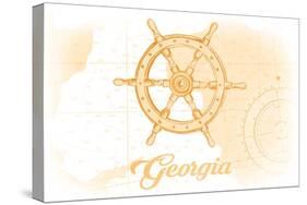 Georgia - Ship Wheel - Yellow - Coastal Icon-Lantern Press-Stretched Canvas