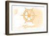 Georgia - Ship Wheel - Yellow - Coastal Icon-Lantern Press-Framed Art Print