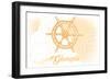 Georgia - Ship Wheel - Yellow - Coastal Icon-Lantern Press-Framed Art Print