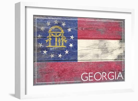 Georgia State Flag - Barnwood Painting-Lantern Press-Framed Art Print