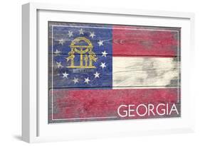 Georgia State Flag - Barnwood Painting-Lantern Press-Framed Art Print