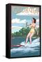 Georgia - Water Skier and Lake-Lantern Press-Framed Stretched Canvas