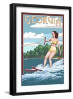 Georgia - Water Skier and Lake-Lantern Press-Framed Art Print