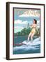 Georgia - Water Skier and Lake-Lantern Press-Framed Art Print