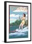 Georgia - Water Skier and Lake-Lantern Press-Framed Art Print