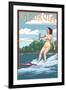 Georgia - Water Skier and Lake-Lantern Press-Framed Art Print