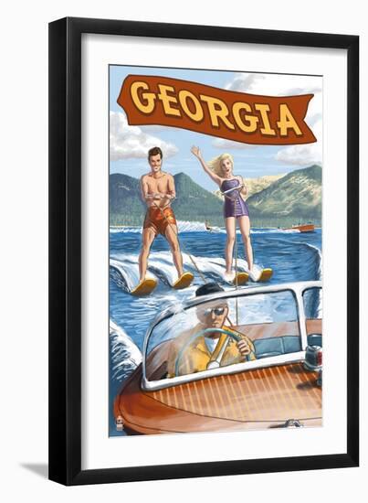 Georgia - Water Skiing Scene-Lantern Press-Framed Art Print