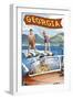 Georgia - Water Skiing Scene-Lantern Press-Framed Art Print