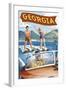 Georgia - Water Skiing Scene-Lantern Press-Framed Art Print