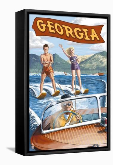 Georgia - Water Skiing Scene-Lantern Press-Framed Stretched Canvas