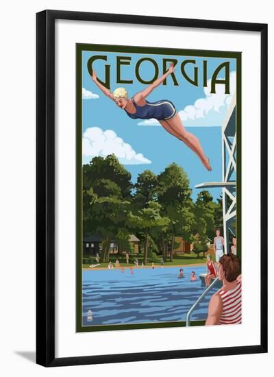 Georgia - Woman Diving and Lake-Lantern Press-Framed Art Print