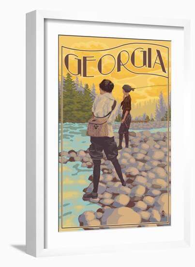 Georgia - Women Fishing-Lantern Press-Framed Art Print