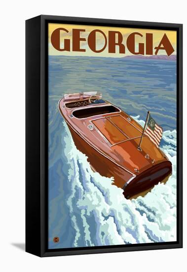 Georgia - Wooden Boat on Lake-Lantern Press-Framed Stretched Canvas