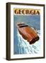 Georgia - Wooden Boat on Lake-Lantern Press-Framed Art Print