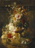 Roses, Convolvuli, Carnations, Hollyhocks, Peonies, Lilac and Other Flowers in a Vase-Georgius Jacobus Os-Stretched Canvas