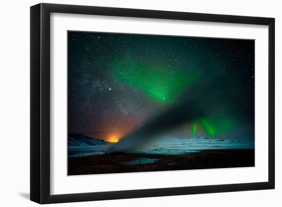 Geothermal Area and Aurora Borealis or Northern Lights, Iceland-Ragnar Th Sigurdsson-Framed Photographic Print
