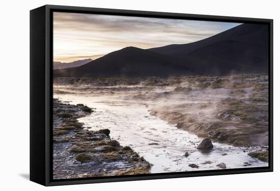 Geothermal River at Sunrise at Chalviri Salt Flats (Salar De Chalviri), Altiplano of Bolivia-Matthew Williams-Ellis-Framed Stretched Canvas