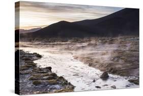 Geothermal River at Sunrise at Chalviri Salt Flats (Salar De Chalviri), Altiplano of Bolivia-Matthew Williams-Ellis-Stretched Canvas