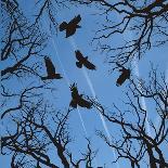 Trees and Crows Flying in the Sky-Gepard-Framed Art Print