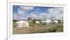 Ger camp and Tsorjiin Khureenii temple in the background, Middle Gobi province, Mongolia, Central A-Francesco Vaninetti-Framed Photographic Print