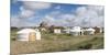 Ger camp and Tsorjiin Khureenii temple in the background, Middle Gobi province, Mongolia, Central A-Francesco Vaninetti-Mounted Photographic Print