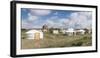 Ger camp and Tsorjiin Khureenii temple in the background, Middle Gobi province, Mongolia, Central A-Francesco Vaninetti-Framed Photographic Print