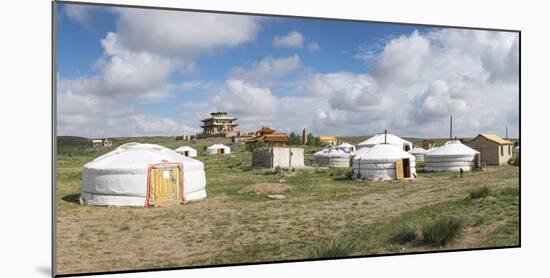 Ger camp and Tsorjiin Khureenii temple in the background, Middle Gobi province, Mongolia, Central A-Francesco Vaninetti-Mounted Photographic Print