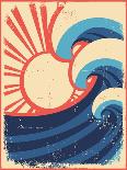 Sea Waves.Vintage Illustration Of Nature Poster With Sun On Old Paper-GeraKTV-Art Print
