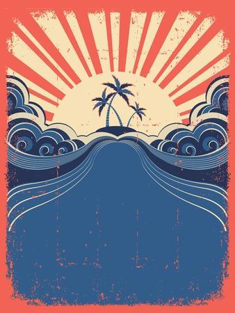 Tropical Background With Palms On Grunge Poster