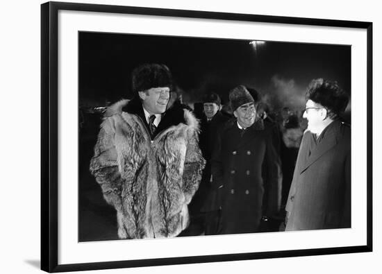 Gerald Ford, Leonid Brezhnev, and Henry Kissinger at Vladivostok Summit, 1974-null-Framed Photo