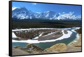 Geraldine Peak and the Athabasca River in Jasper National Park, Alberta, Canada-Richard Wright-Framed Stretched Canvas