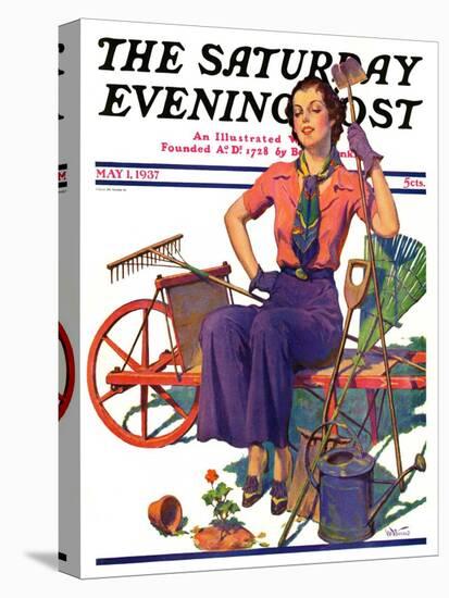 "Geranium Gardener," Saturday Evening Post Cover, May 1, 1937-W.D. Stevens-Stretched Canvas