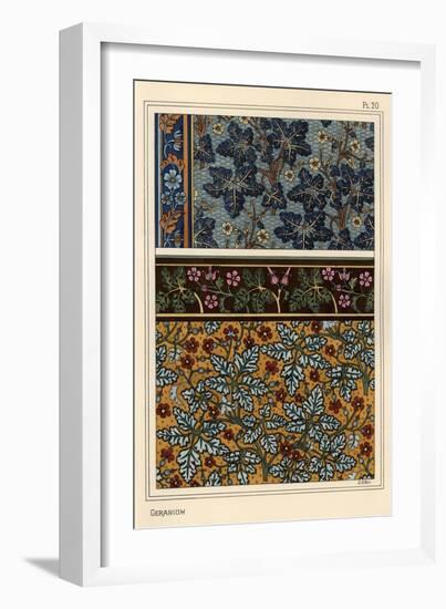 Geranium motifs in patterns for wallpaper and fabric.-null-Framed Giclee Print
