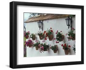 Geraniums along White Wall of Palacio de Mondragon, Ronda, Spain-Merrill Images-Framed Photographic Print