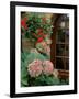 Geraniums and Hydrangea by Doorway, Chateau de Cercy, Burgundy, France-Lisa S. Engelbrecht-Framed Photographic Print