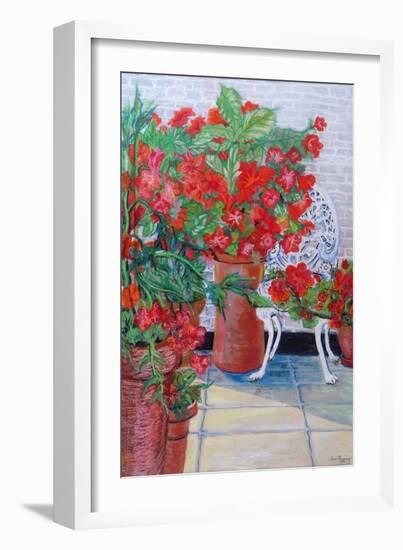 Geraniums and Petunias on the Terrace, 2011-Joan Thewsey-Framed Giclee Print