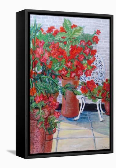 Geraniums and Petunias on the Terrace, 2011-Joan Thewsey-Framed Stretched Canvas