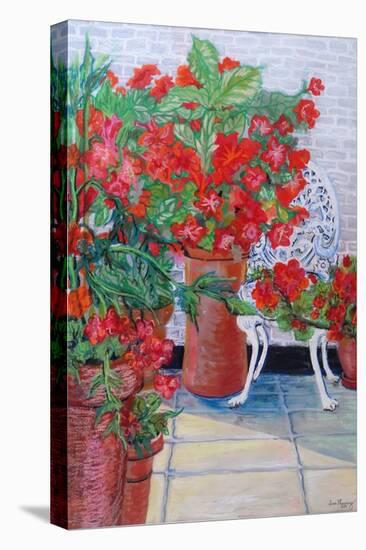 Geraniums and Petunias on the Terrace, 2011-Joan Thewsey-Stretched Canvas