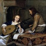 A Woman Playing the Theorbo-Lute and a Cavalier, C1658-Gerard Terborch II-Laminated Giclee Print