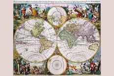 Stereographic Map of the World with Classical Illustration-Gerard Valk-Mounted Art Print