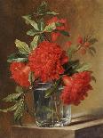 Red Carnations and a Sprig of Berries in a Glass on a Ledge-Gerard Van Spaendonck-Giclee Print