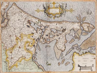 Engraved, Hand Colored Map of Holland, 1595