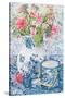 Gerberas in a Coalport Jug with Blue Pots-Joan Thewsey-Stretched Canvas