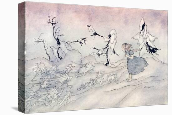 Gerda Is Terrified by the Snow Queen's Advance Guard, But She Said 'Our Fat-Arthur Rackham-Stretched Canvas