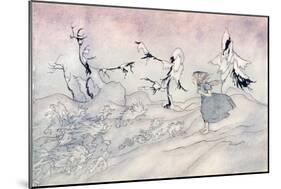 Gerda Is Terrified by the Snow Queen's Advance Guard, But She Said 'Our Fat-Arthur Rackham-Mounted Giclee Print